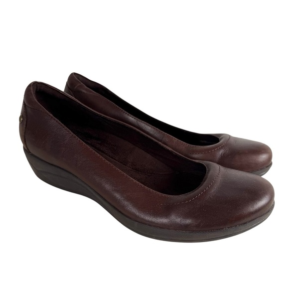 Hush Puppies Veda Oleena‎ Womens 7.5 Wedge Heels Dark Brown Slide On Round Toe - Picture 1 of 13